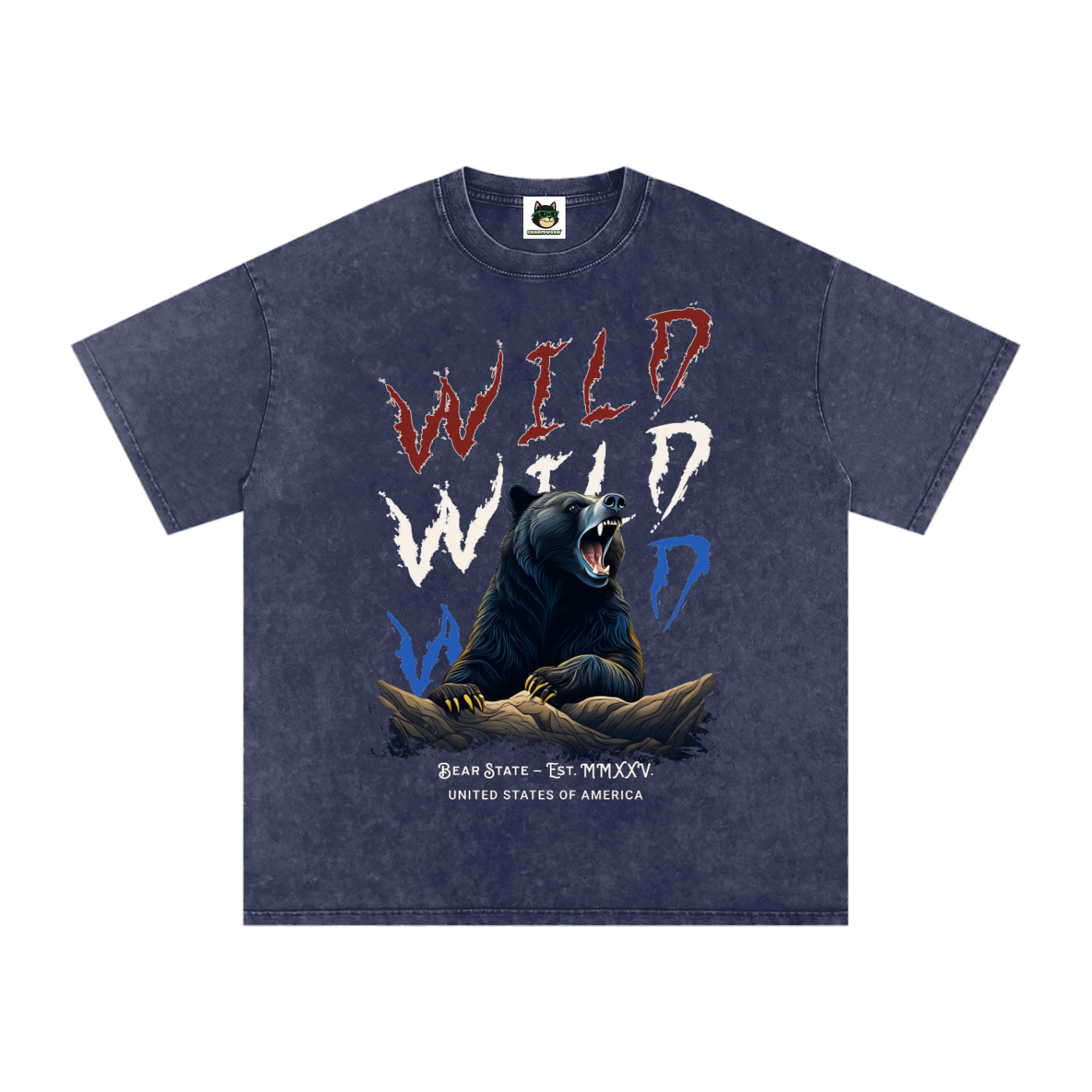 Wild Bear Snow Washed Oversized Cotton T-Shirt