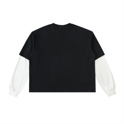 Layered Contrast Sleeve Cotton T-Shirt - Boo Crew Pumpkin Long Tee