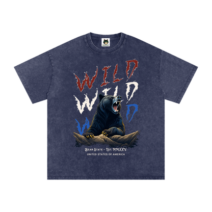 Wild Bear Snow Washed Oversized Cotton T-Shirt