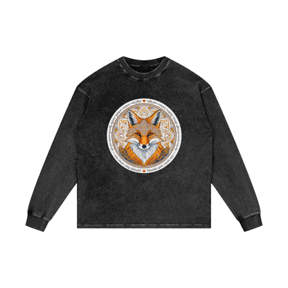 MANDALA FOX - Acid Wash Oversize Long Sleeve T-Shirt