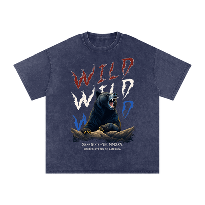Wild Bear Snow Washed Oversized Cotton T-Shirt