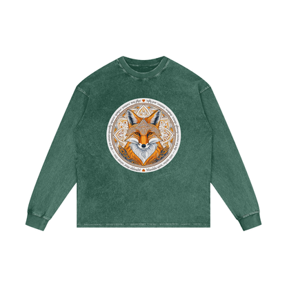 MANDALA FOX - Acid Wash Oversize Long Sleeve T-Shirt