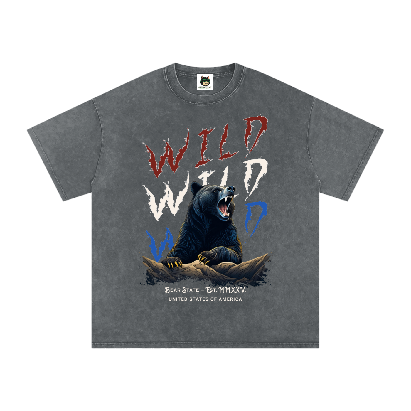 Wild Bear Snow Washed Oversized Cotton T-Shirt