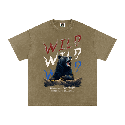 Wild Bear Snow Washed Oversized Cotton T-Shirt
