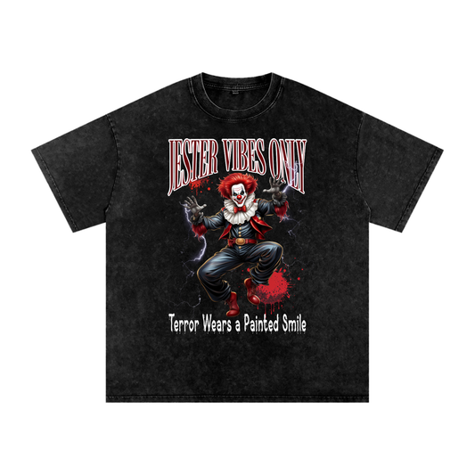 Halloween Jester Vibes Only Snow Washed Oversized Cotton T-Shirt