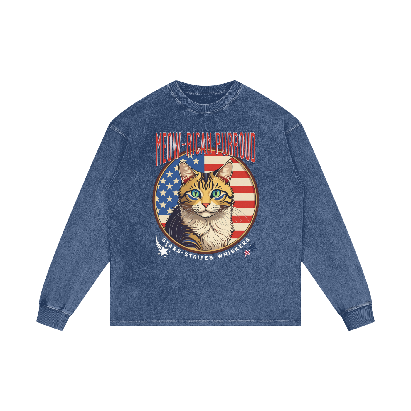 Meow-rican Purroud (American Pride) Acid Wash Oversize Long Sleeve T-Shirt