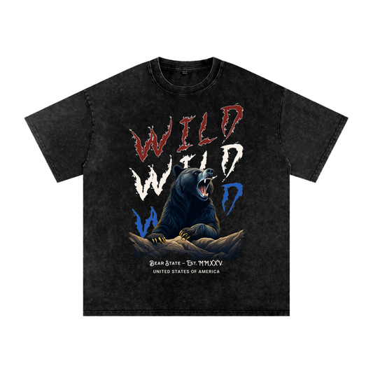 Wild Bear Snow Washed Oversized Cotton T-Shirt