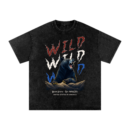 Wild Bear Snow Washed Oversized Cotton T-Shirt