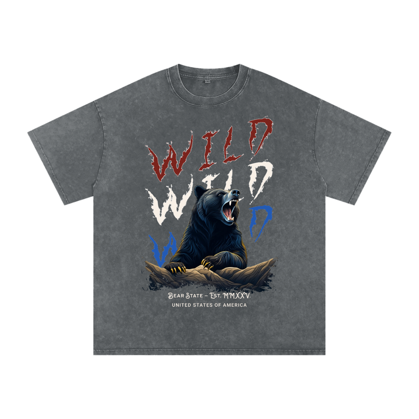 Wild Bear Snow Washed Oversized Cotton T-Shirt