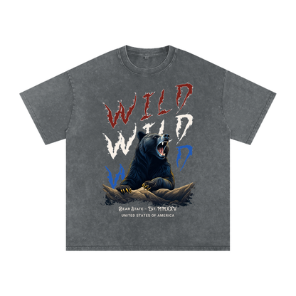 Wild Bear Snow Washed Oversized Cotton T-Shirt