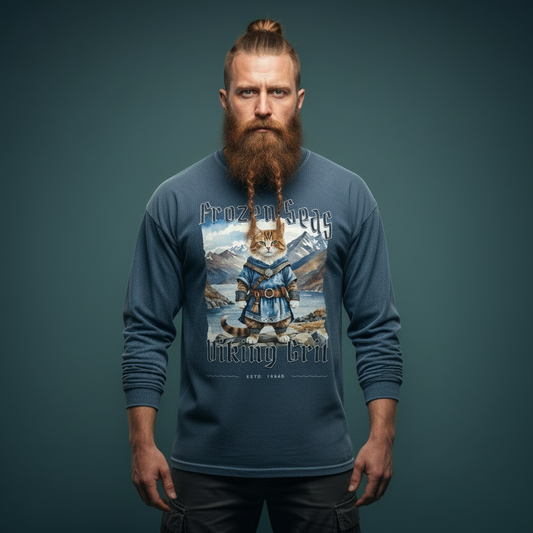Cat Viking Grit Acid Wash Oversize Long Sleeve T-Shirt