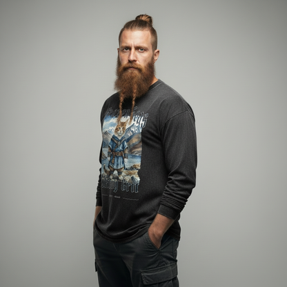 Cat Viking Grit Acid Wash Oversize Long Sleeve T-Shirt