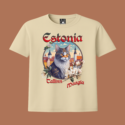 ESTONIA TALLINN MAGIC CAT - Unisex Classic Crew Neck Cotton T-Shirt