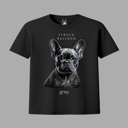 FRENCH BULLDOG, GREY PRINT - Unisex Classic Crew Neck Cotton T-Shirt