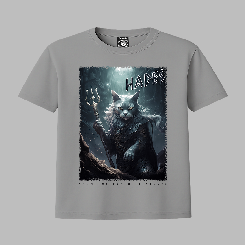FROM THE DEPTHS I POUNCE, HADES, GREEK GOD CAT - Unisex Classic Crew Neck Cotton T-Shirt