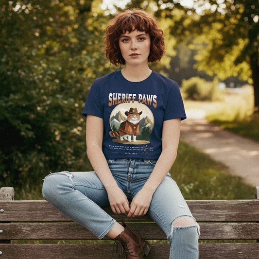 Sheriff Paws Cat Unisex Classic Crew Neck Cotton T-Shirt
