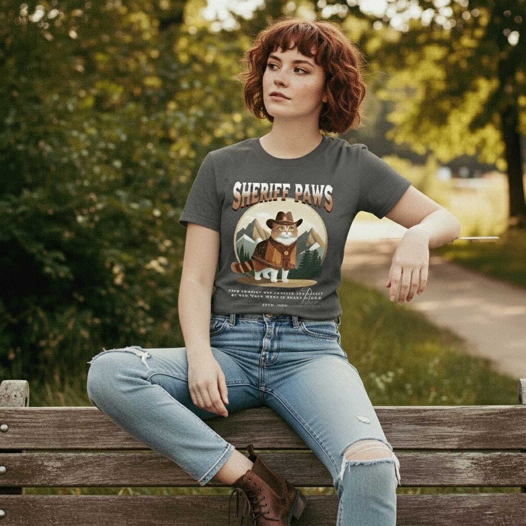 Sheriff Paws Cat Unisex Classic Crew Neck Cotton T-Shirt