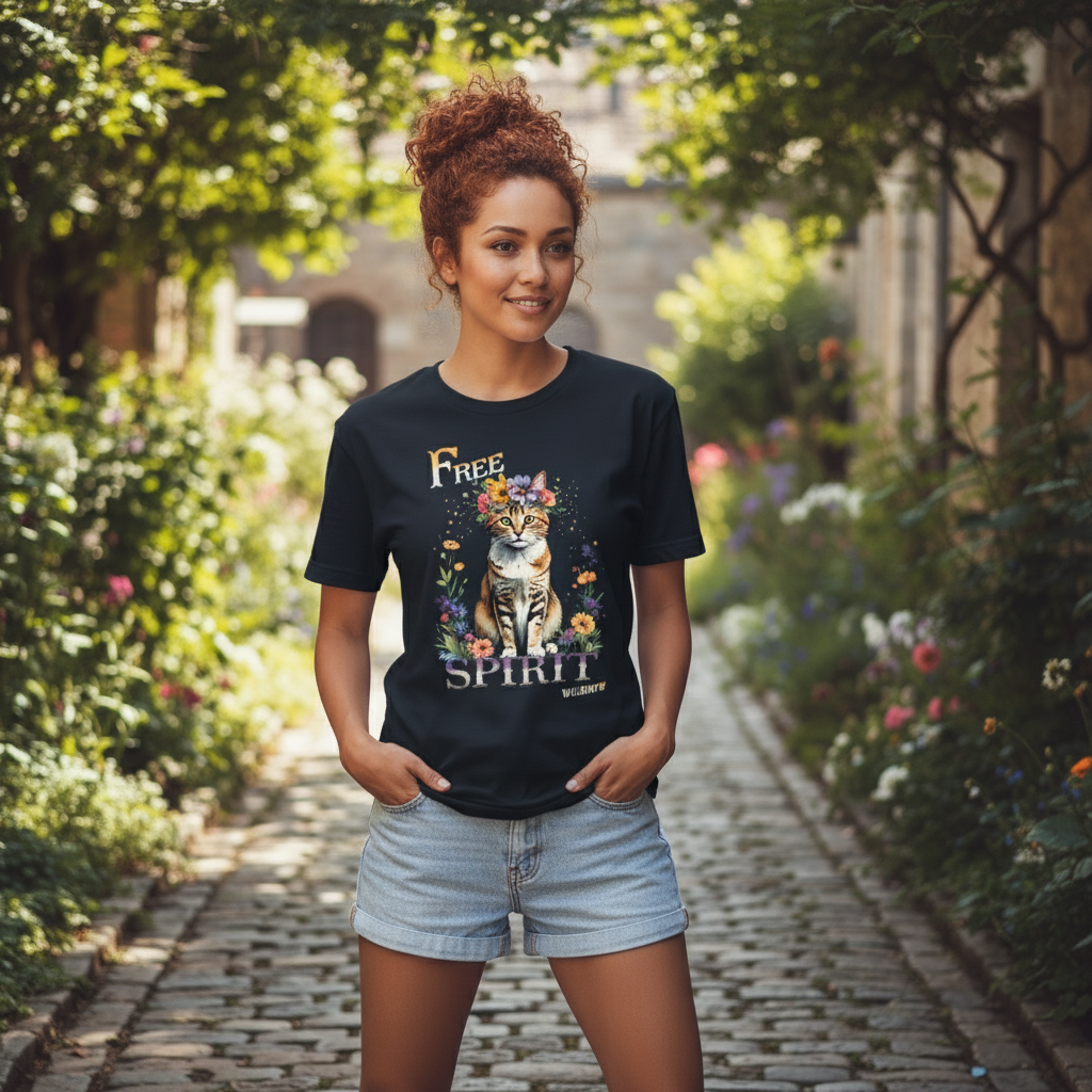 Free Spirit Cat Unisex Classic Crew Neck Cotton T-Shirt