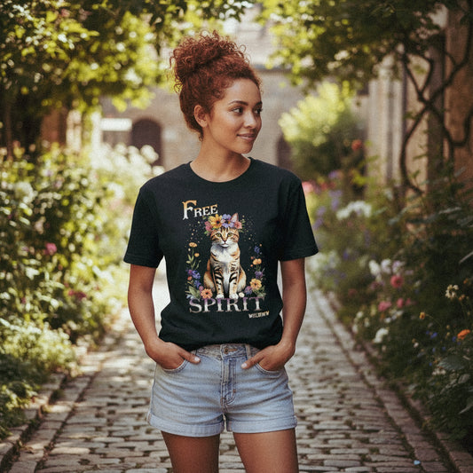 Free Spirit Cat Unisex Classic Crew Neck Cotton T-Shirt