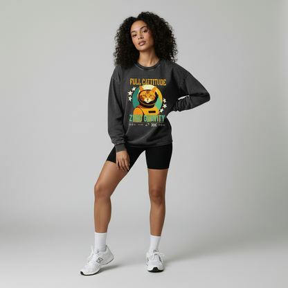 Full Cattitude Zero Gravity Acid Wash Oversize Long Sleeve T-Shirt