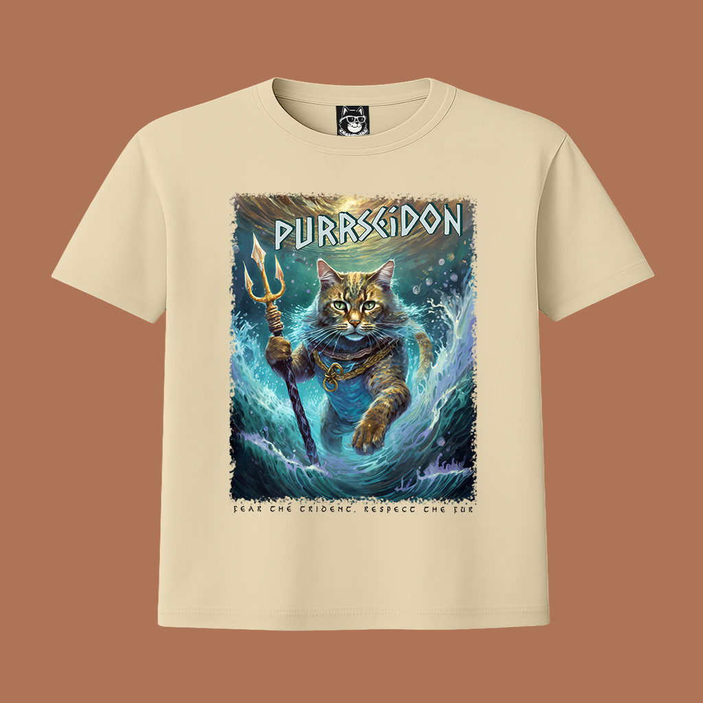 FEAR THE TRIDENT - PURRSEIDON, GREEK GOD CAT - Unisex Classic Crew Neck Cotton T-Shirt