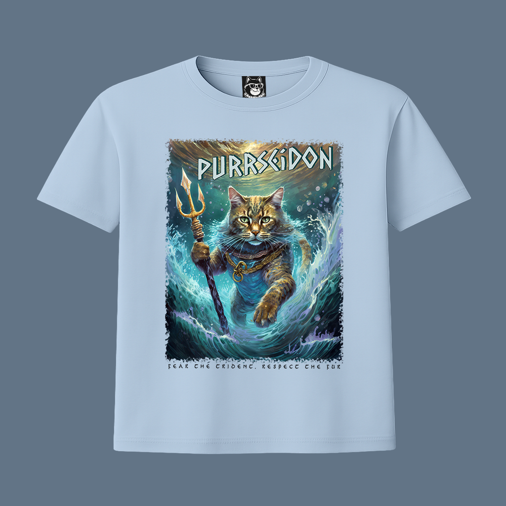 FEAR THE TRIDENT - PURRSEIDON, GREEK GOD CAT - Unisex Classic Crew Neck Cotton T-Shirt
