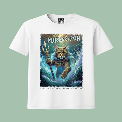 FEAR THE TRIDENT - PURRSEIDON, GREEK GOD CAT - Unisex Classic Crew Neck Cotton T-Shirt