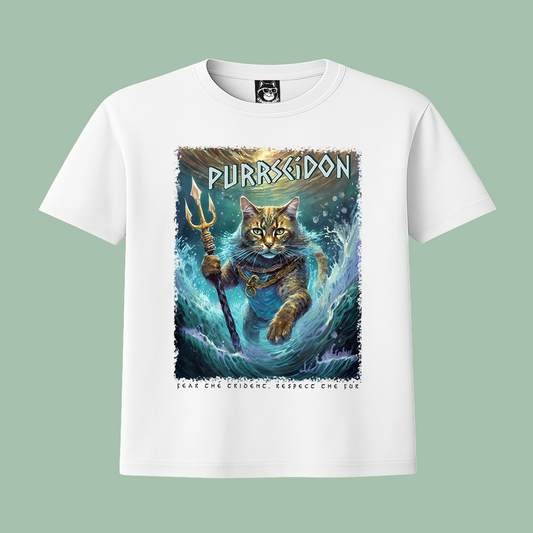 FEAR THE TRIDENT - PURRSEIDON, GREEK GOD CAT - Unisex Classic Crew Neck Cotton T-Shirt