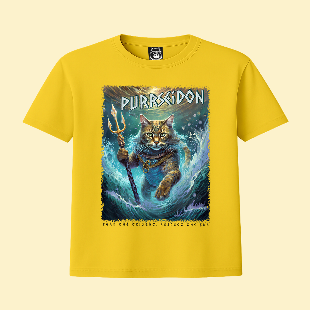 FEAR THE TRIDENT - PURRSEIDON, GREEK GOD CAT - Unisex Classic Crew Neck Cotton T-Shirt