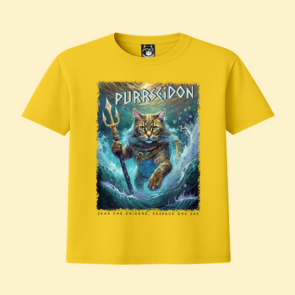 FEAR THE TRIDENT - PURRSEIDON, GREEK GOD CAT - Unisex Classic Crew Neck Cotton T-Shirt