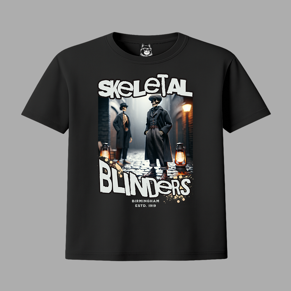 SKELETAL BLINDERS - Unisex Classic Crew Neck Cotton T-Shirt in Black & Blue