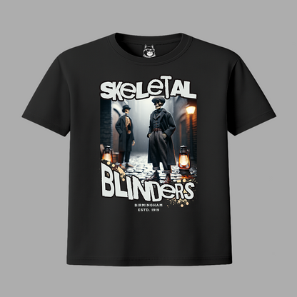 SKELETAL BLINDERS - Unisex Classic Crew Neck Cotton T-Shirt in Black & Blue