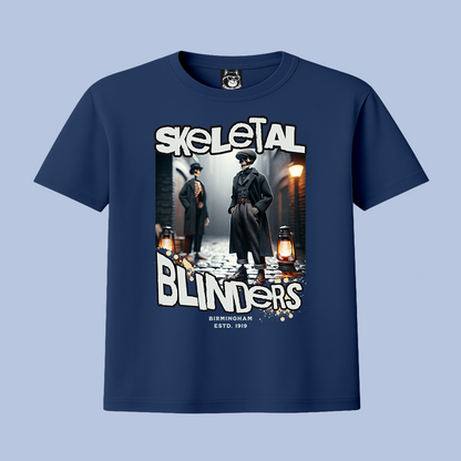 SKELETAL BLINDERS - Unisex Classic Crew Neck Cotton T-Shirt in Black & Blue