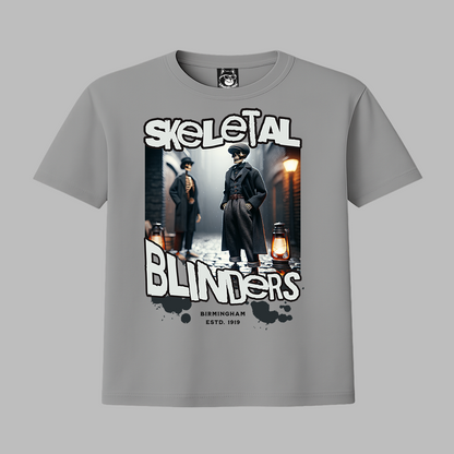 SKELETAL BLINDERS - Unisex Classic Crew Neck Cotton T-Shirt in White, Grey & Peach
