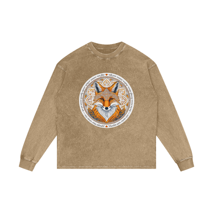MANDALA FOX - Acid Wash Oversize Long Sleeve T-Shirt