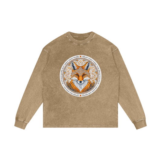 MANDALA FOX - Acid Wash Oversize Long Sleeve T-Shirt