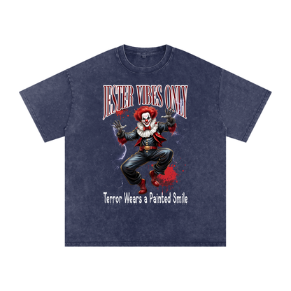Halloween Jester Vibes Only Snow Washed Oversized Cotton T-Shirt