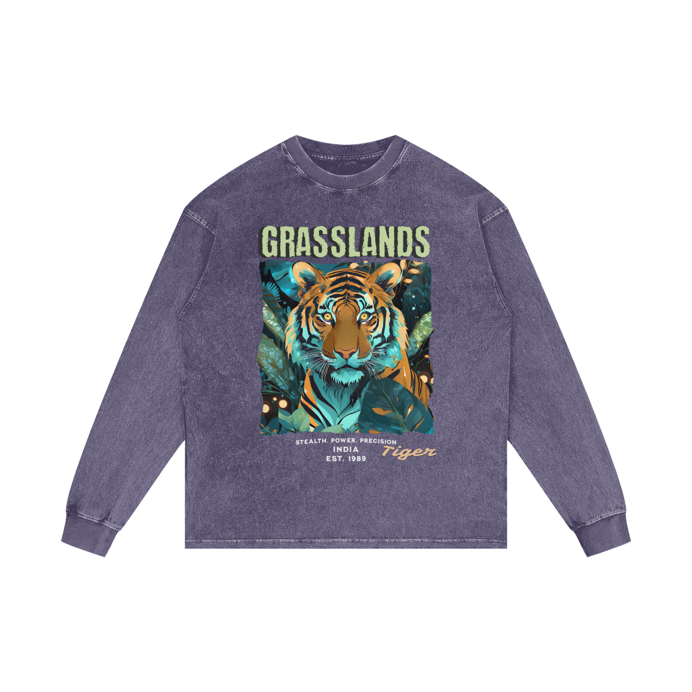 GRASSLANDS TIGER - Acid Wash Oversize Long Sleeve T-Shirt
