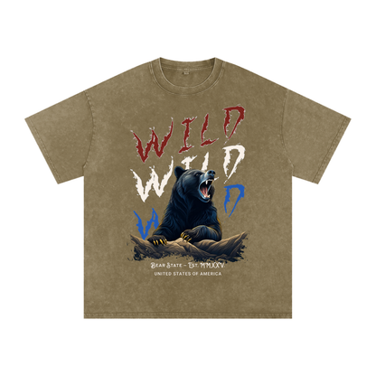Wild Bear Snow Washed Oversized Cotton T-Shirt