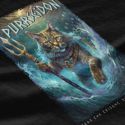 Illustration of a cat with a trident and chain, titled 'DURASSIDON', on a dark background.