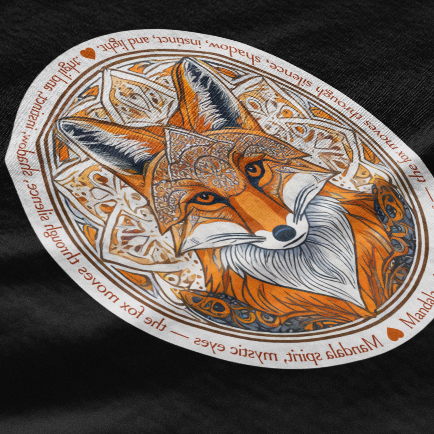 Decorative coaster with a fox design on a black fabric background