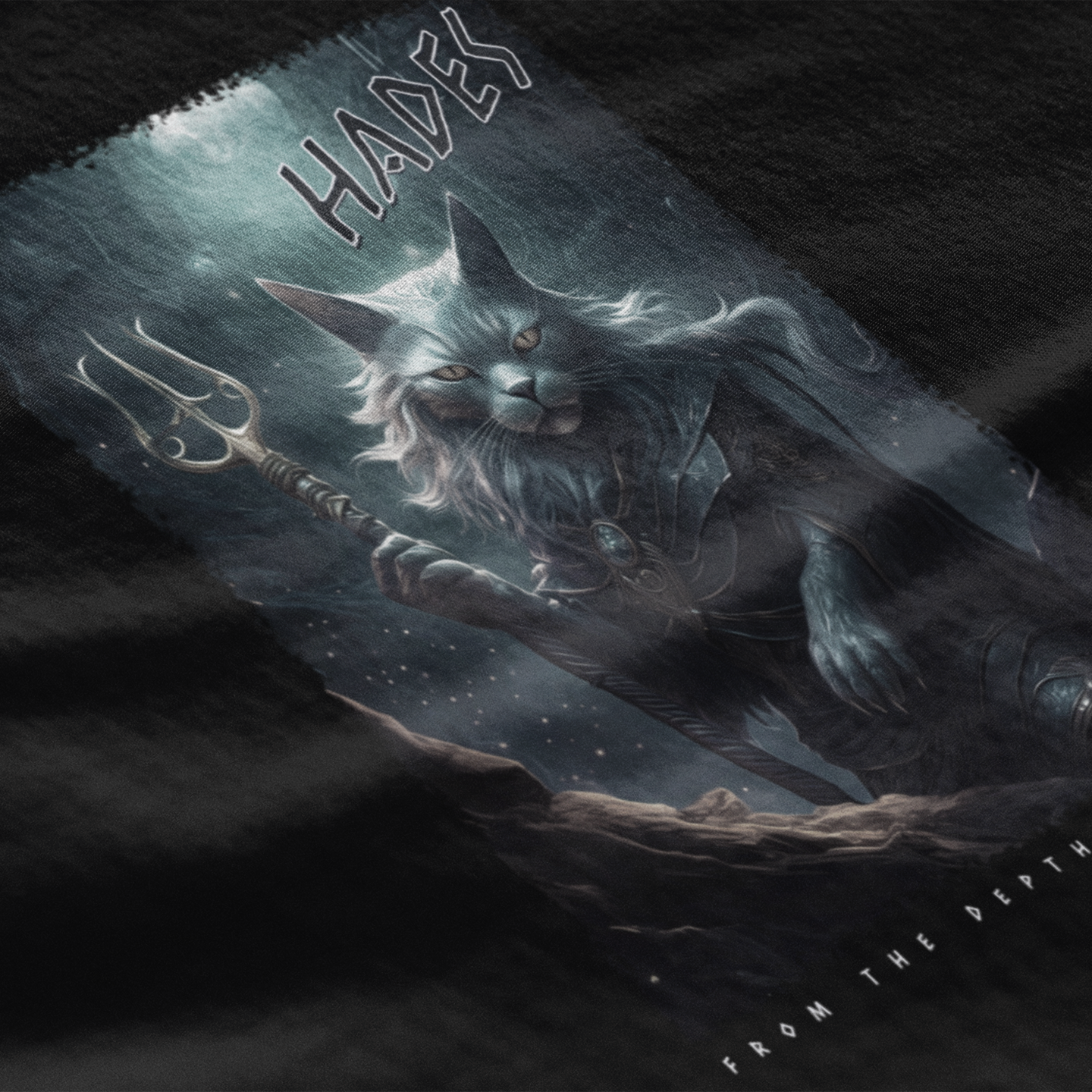 Gaming mouse pad with a cat design and 'Hades' text on a dark background