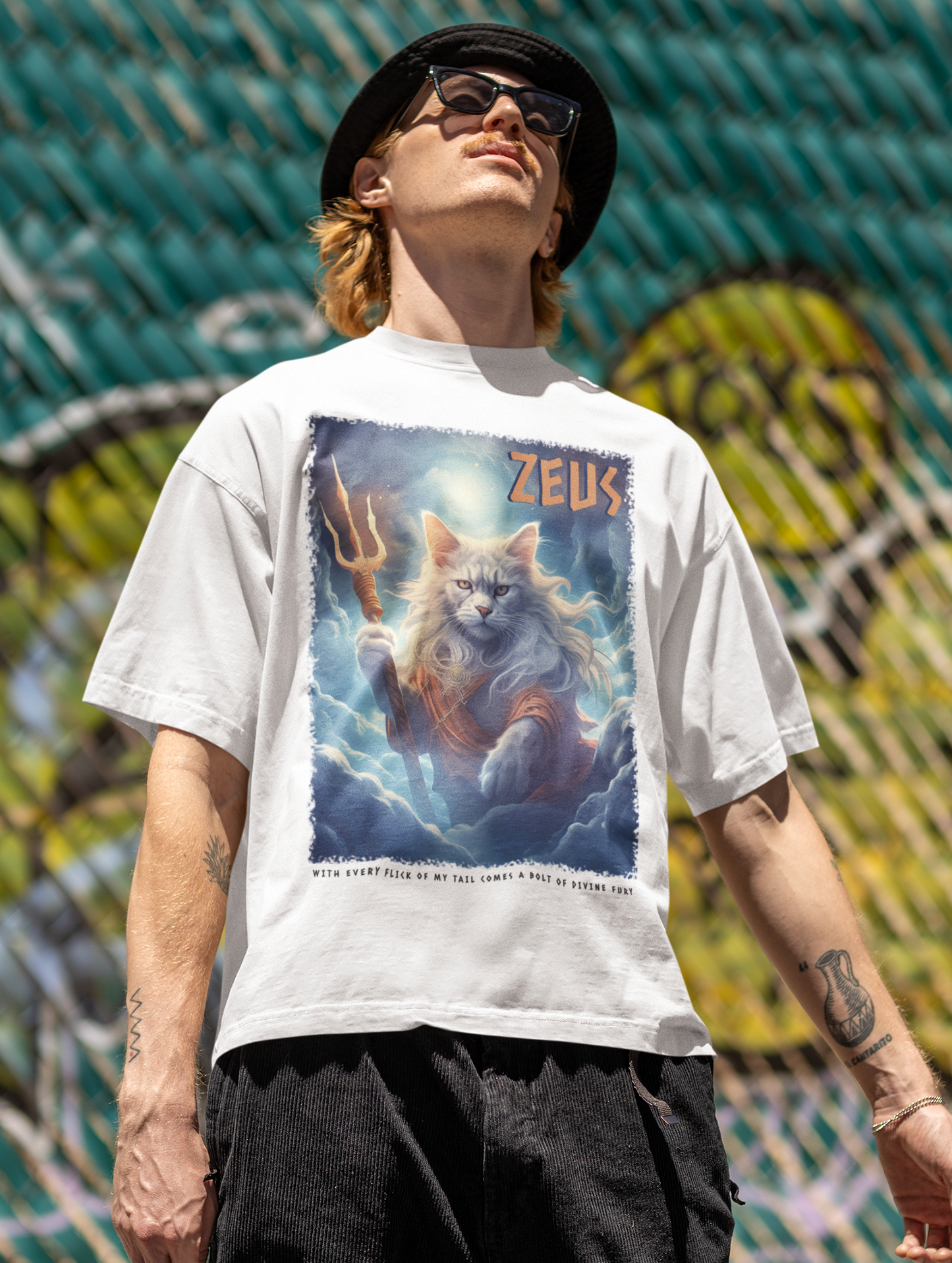 FEAR THE TRIDENT, ZEUS, GREEK GOD CAT - Unisex Classic Crew Neck Cotton T-Shirt
