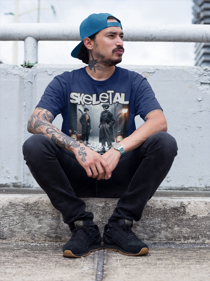 SKELETAL BLINDERS - Unisex Classic Crew Neck Cotton T-Shirt in Black & Blue