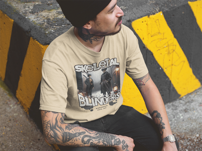 SKELETAL BLINDERS - Unisex Classic Crew Neck Cotton T-Shirt in White, Grey & Peach