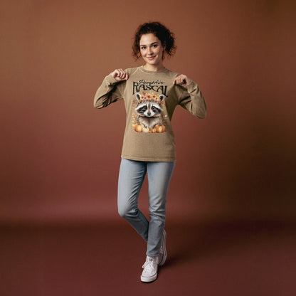 Pumpkin Rascal Racoon Acid Wash Oversize Long Sleeve T-Shirt
