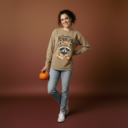Pumpkin Rascal Racoon Acid Wash Oversize Long Sleeve T-Shirt
