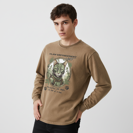 Claw Enforcement Unit Acid Wash Oversize Long Sleeve T-Shirt