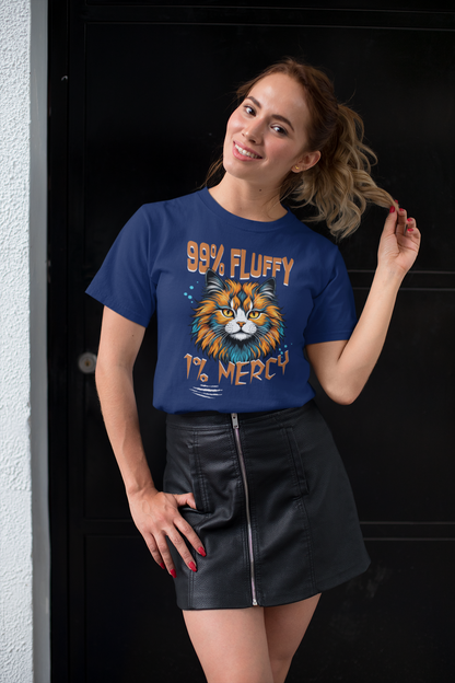 99% FLUFFY, 1% MERCY, ROYAL CAT - Unisex Classic Crew Neck Cotton T-Shirt