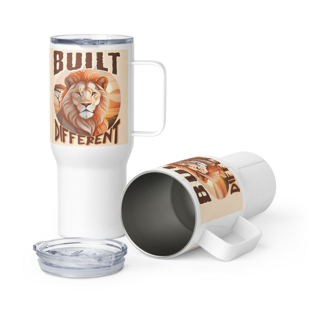 BUILT DIFFERENT LION Travel mug with a handle